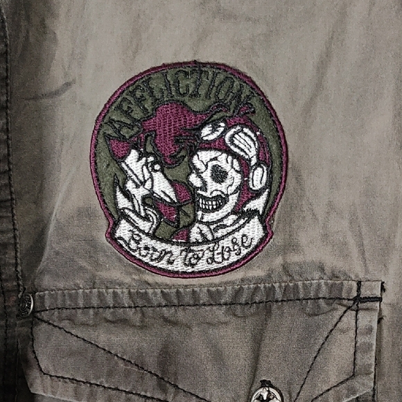 Affliction Black Ghost Green Live Fast Skull Wings Button Up/down Men Shirt - Picture 5 of 8